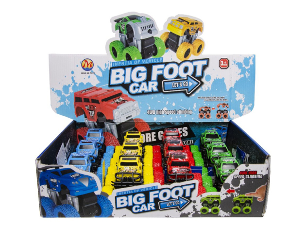 Spielzeugautos "Big foot car"" versch. Farben (blau,rot,grün,gelb), 12er Display