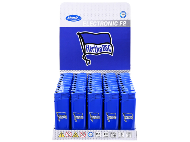 Elektrofeuerzeug "Hertha BSC" blau, Softflame, 50er Display