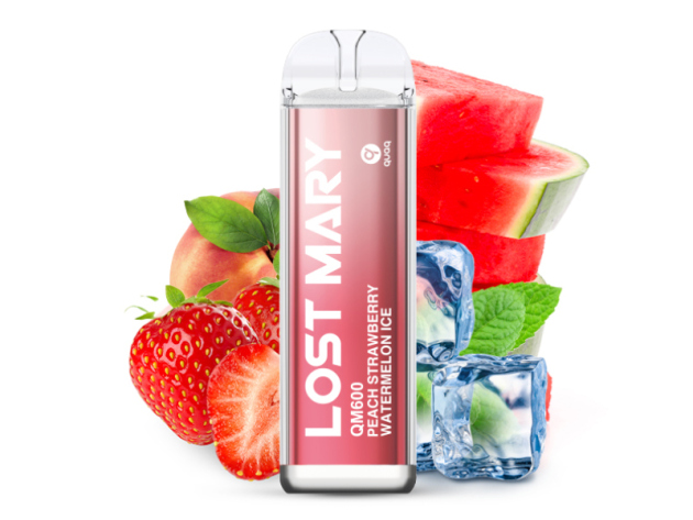 Lost Mary QM600 - Peach Strawberry Watermelon Ice (Pfirsich, Erdbeere, Wassermelone, Eis) - E-Shisha - 20mg - 600 Züge