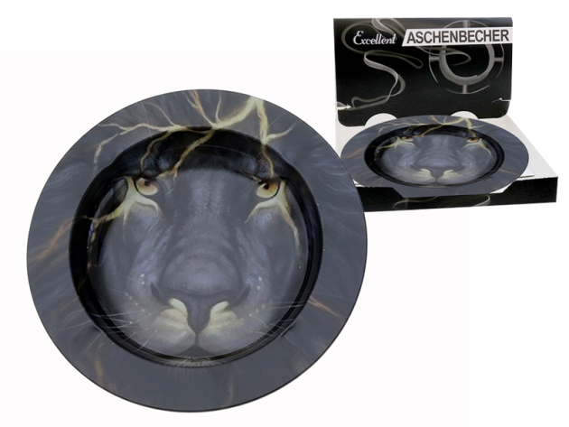 Aschenbecher "Leo"schwarz aus Metall, Ø ca.14 cm