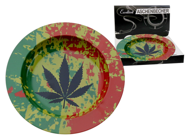 Aschenbecher "Reggae Hanf" bunt aus Metall, Ø ca.14 cm