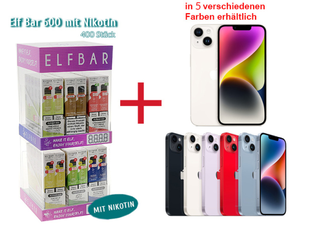 Aktion IPhone 14  - 128 GB Polarstern + 400x ELFBAR 600 mit Niktoin & Leerdisplay