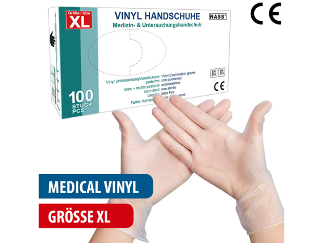 Vinyl-Medical "XL" Handschuhe, 100 St./Box, transparent