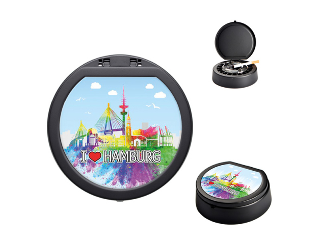 Aschenbecher "Hamburg" rauchfrei; schwarz matt, einzeln