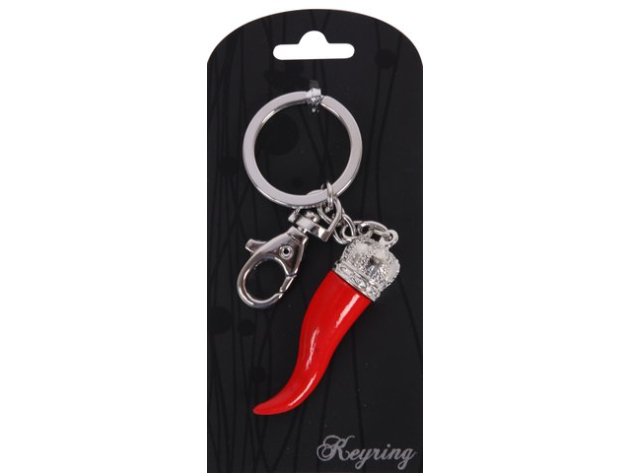 Schlüsselanhänger "Krone" Silber mit rot und Glitzer