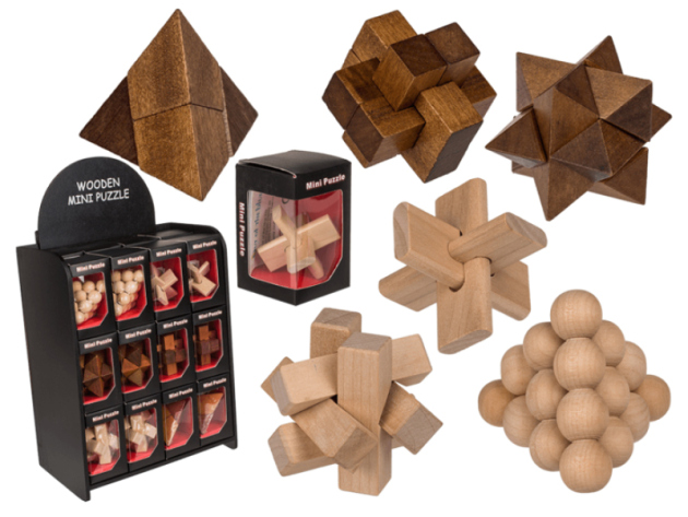 Geduldsspiel "Naturholz" 6-fach sortiert, 24er Display