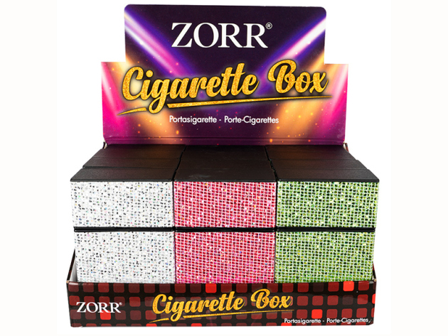 Zigarettenboxen "Glitter" 3-fach sortiert; 12er Display