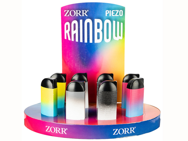 Metallfeuerzeuge "Rainbow" Piezo, 4-fach sortiert; 8er Display