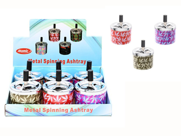 Drehaschenbecher "Hanf"; Ø 9,5 cm; 3-fach sortiert; 6er Display