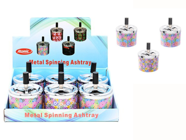 Drehaschenbecher "Kreise"; Ø 9,5 cm; 3-fach sortiert; 6er Display