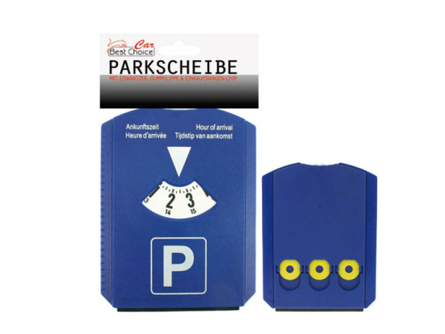 Parkscheibe 12 cm x15 cm, mit Eiskratzer, blau