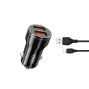 XO KFZ-Adapter 2x USB mit LED mit Lightning Kabel, schwarz