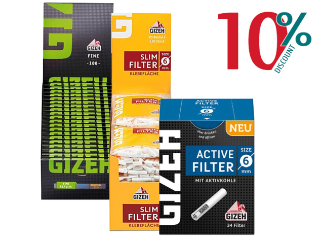 10% auf alle Zigarettenfilter und - papier von Gizeh *bezieht sich auf den Grundpreis