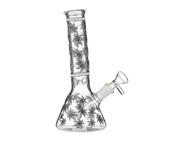 Glasbong "Super Heroes ICE" konisch; Hanfblatt, Höhe 19,5cm; Ø 3,5cm; Schliff 14,5mm