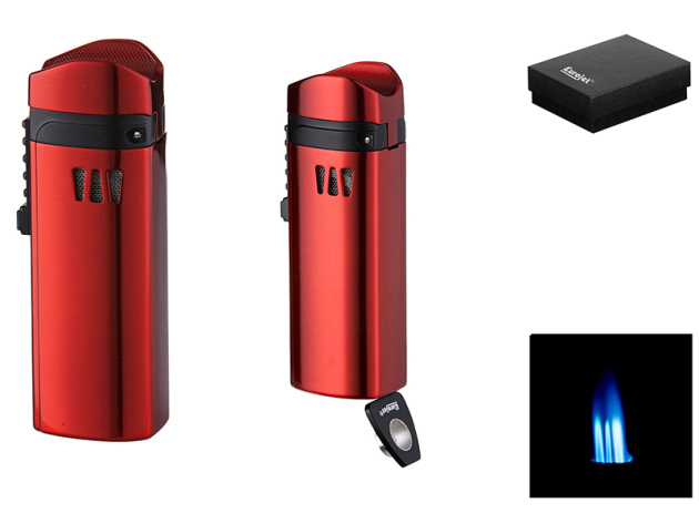 Zigarrenfeuerzeug "Rot-Schwarz" gebürstet; 3er Jetflame, mit Bohrer