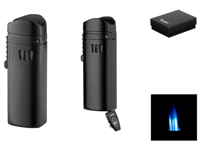 Zigarrenfeuerzeug "Schwarz" matt; 3er Jetflame, mit Bohrer