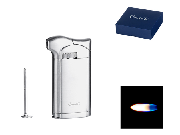 Pfeifenfeuerzeug "Caseti" Piezo chrom, mit Pfeifenstopfer; einzeln