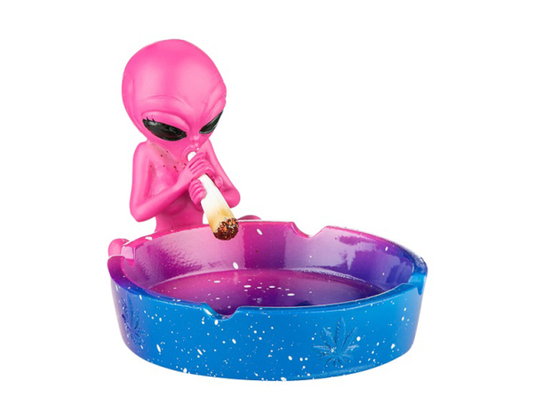 Aschenbecher "Alien"; blau-pink; 12,5x10x8,5 cm, einzeln