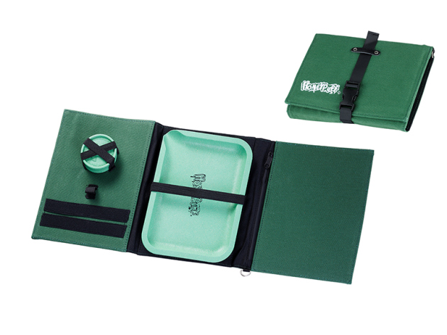Grinder-Set "Grün" ; H. 2,5cm, Ø 5,5cm - Grinder & Tasche Set