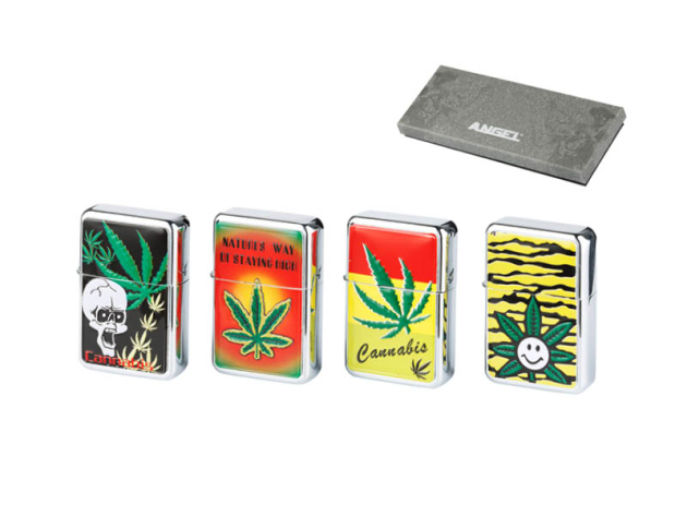 Benzinfeuerzeuge Angel "Hanf farbig" 4er Display