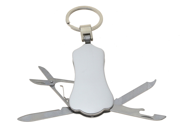 Schlüsselanhänger Mutlifunktion - Messer, Öffner, Maniküreset; faltbar; silber; UVP:4,95 Euro