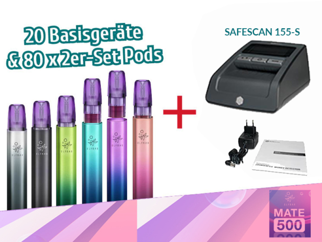 Aktion ELFBAR Mate500 - 20 x Basisgeräte & 80 x 2er-Pods + SAFESCAN 155-S