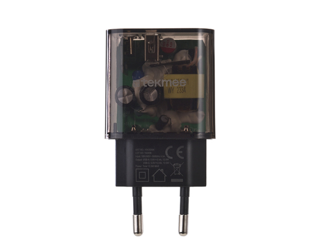 Tekmee Netzstecker 12W Type-C + USB, Wand Charger; transparent-dunkel