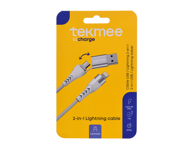 Tekmee Ladekabel, 2in1 Lightning auf USB und Type-C, 1m, weiß
