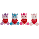 Plüsch Einhorn, mit Herz, 16 x 11 cm, 4-fach sort., 12er Display