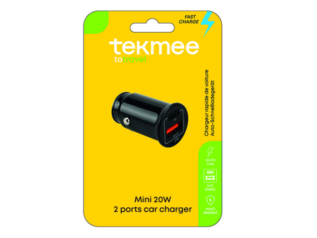 Tekmee KFZ-Adapter USB A+C, schwarz, 20W