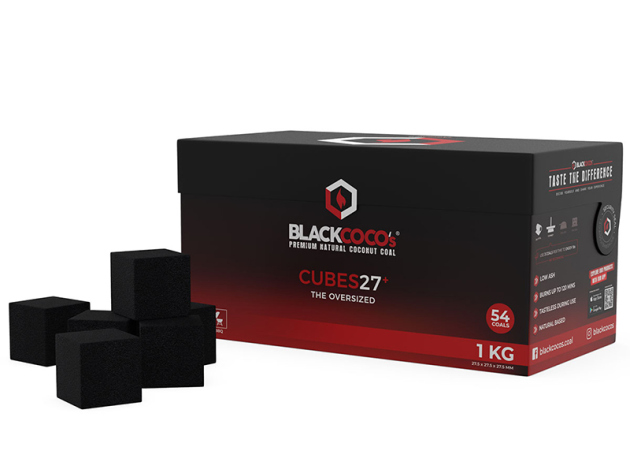 BLACKCOCO Cubes 27+ BOX; Premium Shisha Kohle aus Kokosnuss, 1 Kg