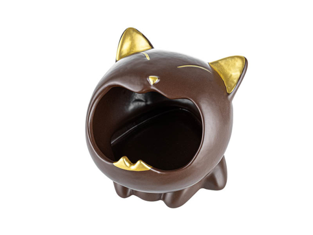 Aschenbecher Katze, braun/ gold; Ø 10,8, H. 10,6 cm, einzeln