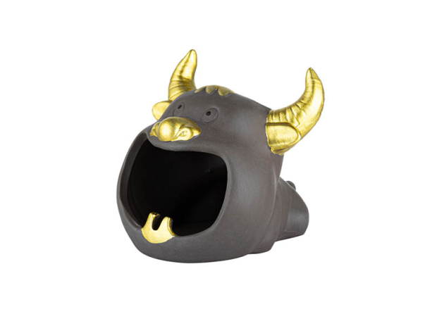 Aschenbecher Kuh, braun/gold; 11x14x14 cm, einzeln