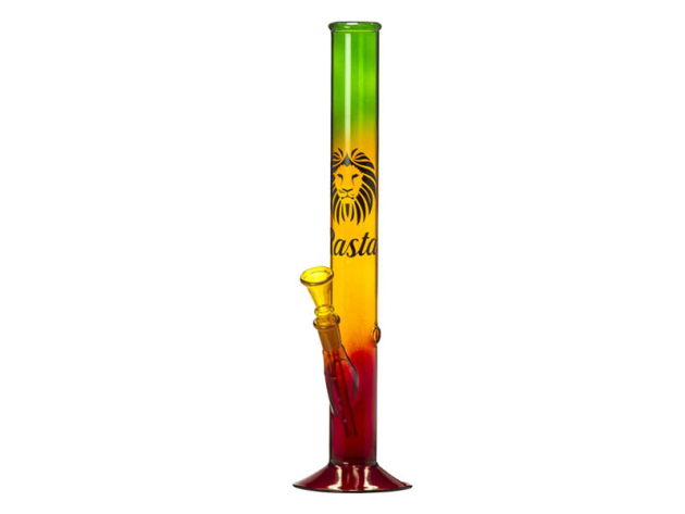 Glasbong "Rasta" grün/gelb/rot, Höhe 35 cm; Ø 3,6cm, Schliff 14,5