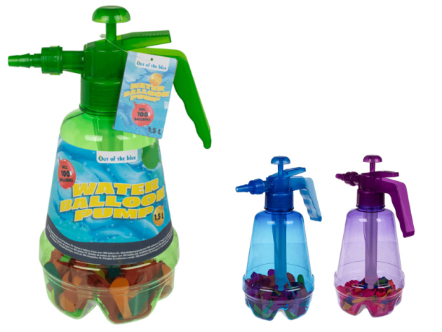 Wasserballonpumpe mit 100 Wasserbomben, 3-farbig sortiert