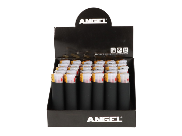 Sturmfeuerzeuge "Angel", schwarz/gold/silber, Jet-Flame, LED im Knopf, 30er Display