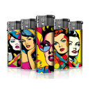 Elektrofeuerzeuge "POP ART WOMAN", 5-fach sortiert; 50er Display