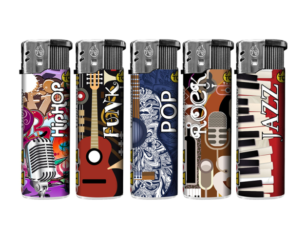 Elektrofeuerzeuge "MUSIC STYLE", 5-fach sortiert; 50er Display