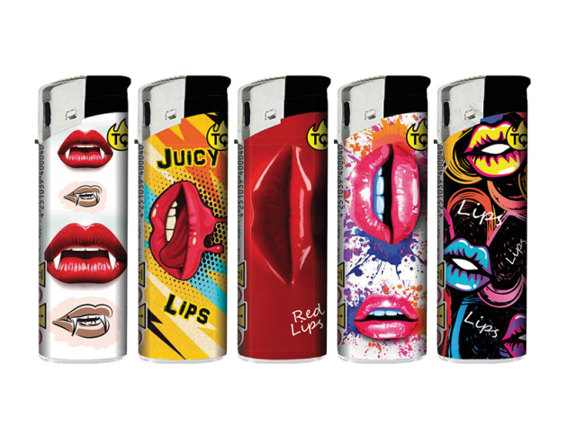 Elektrofeuerzeuge "COLOR LIPS", 5-fach sortiert; 50er Display