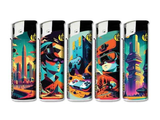 Elektrofeuerzeuge "GAMING 2.0", 5-fach sortiert, 50er Display