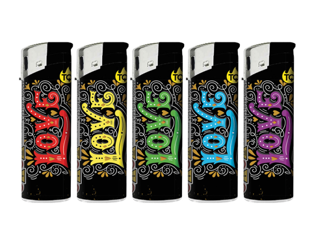 Elektrofeuerzeuge "LOVE GRAFITI", 5-fach sortiert, 50er Display