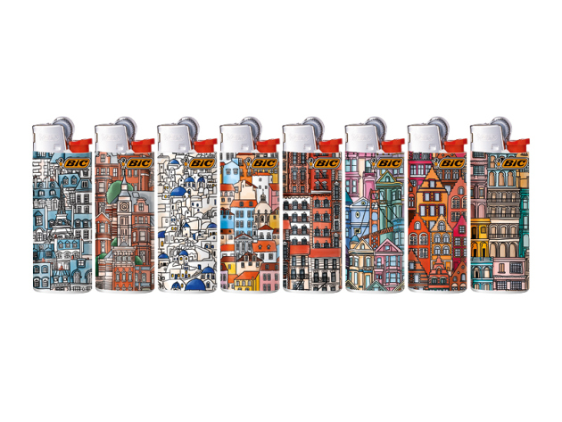 BIC Mini J25 Reibrad Feuerzeuge "Cities", 50er Display