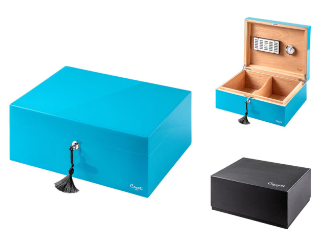 Humidor Caseti "Paris" Set; türkis, 36,8x27,7x13,6 cm, abschließbar