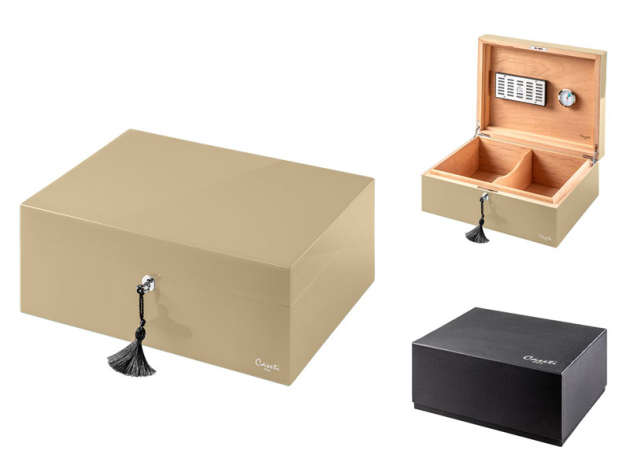 Humidor Caseti "Paris" Set; grau-beige, 36,8x27,7x13,6 cm, abschließbar