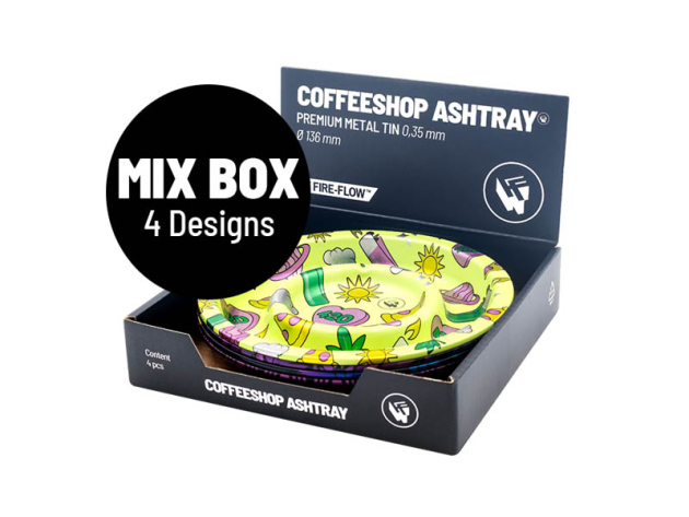 Aschenbecher "Coffeeshop Ashtray - Mix Box"; Ø 13,6cm; 4er Pack - beidseitig bedruckt