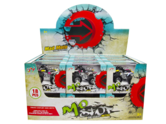 Toy Cars "Motorrad" different colours (White, Red, Blue, Yellow), 12p Display