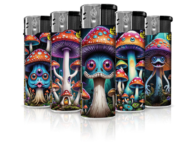 Elektrofeuerzeuge "FUNGHI PILZ", 5-fach sortiert, 50er Display