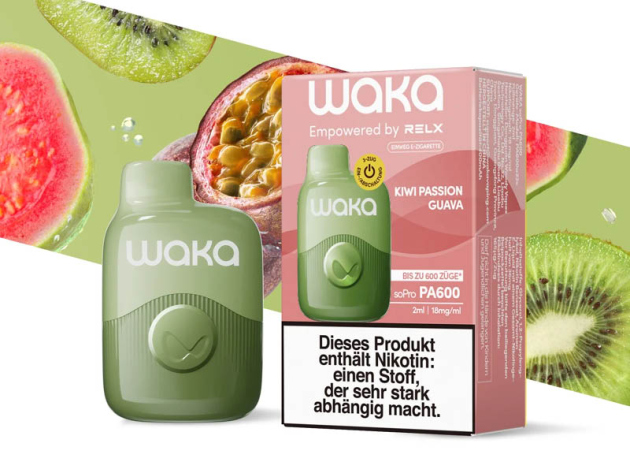 WAKA soPro - "Kiwi Passion Guava" (Guave, Kiwi, Passionsfrucht) E-Shisha - 18 mg - 600 Züge