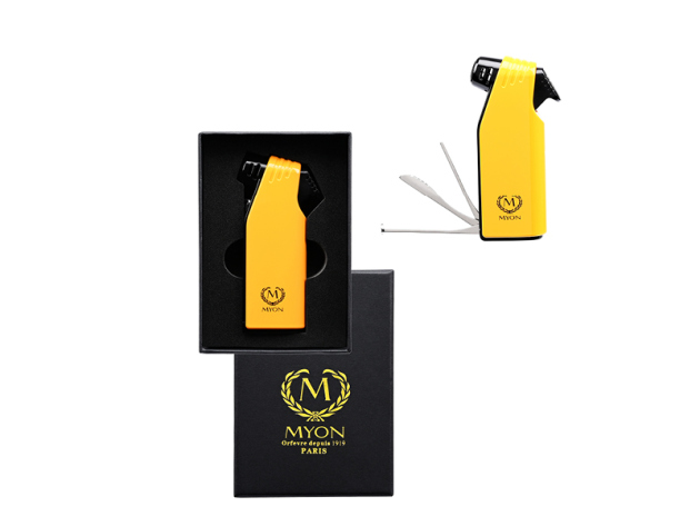 Pfeifenfeuerzeug "Myon" inkl. Box und Besteck, gelb