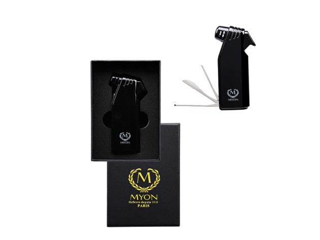 Pfeifenfeuerzeug "Myon" inkl. Box und Besteck, schwarz